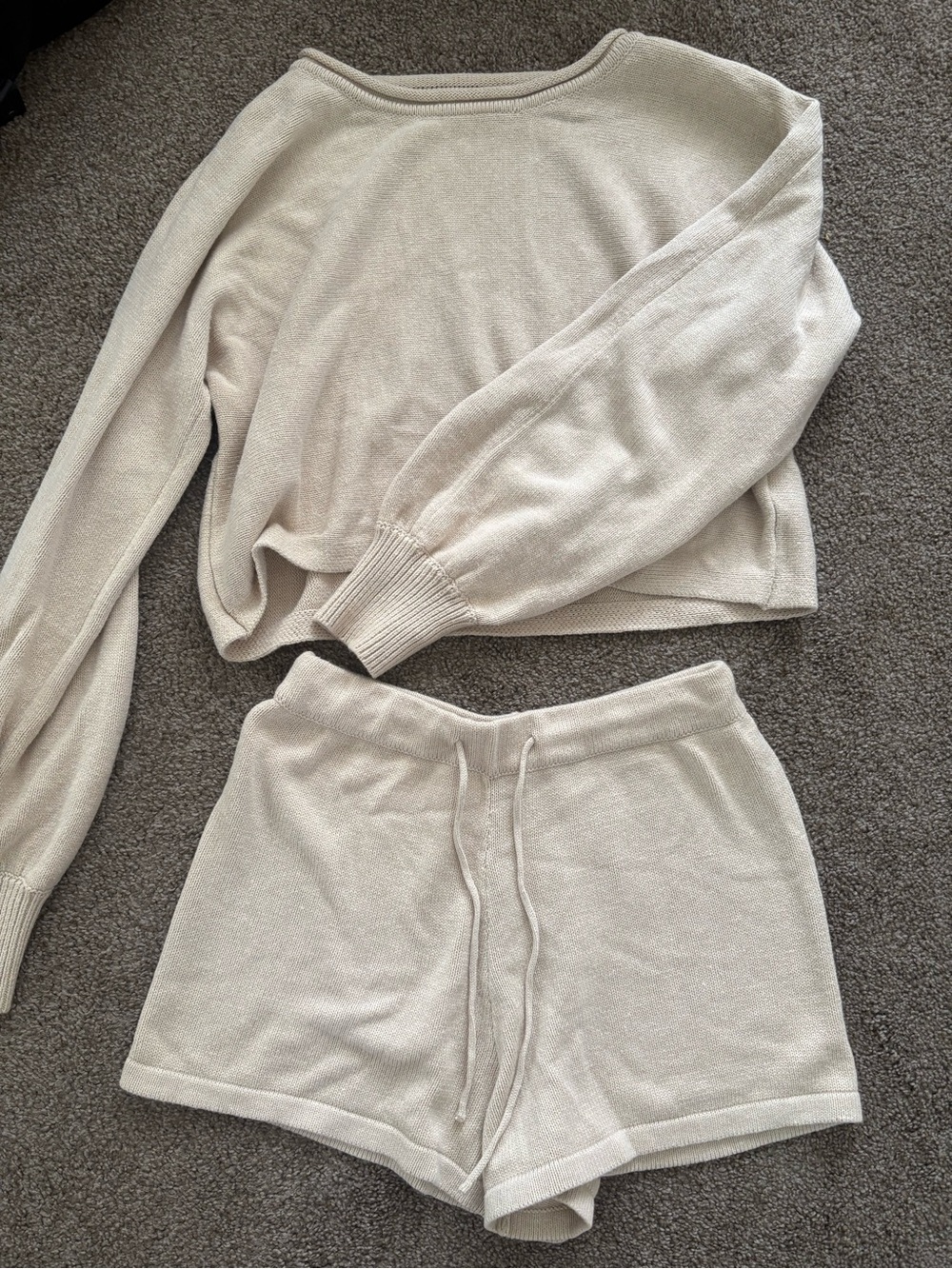Cozy Knit Drawstring Women’s Set - Cream